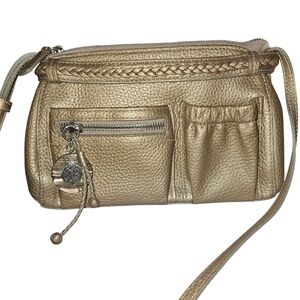 BRIGHTON small metallic shoulder purse cross body bag gold lots of pockets New
